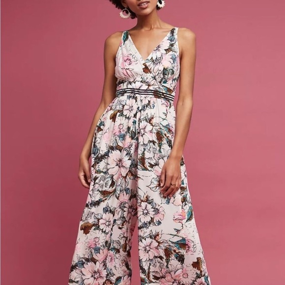 Anthropologie x Plenty by Tracy Reese Pink and White Floral Jumpsuit - Picture 1 of 12